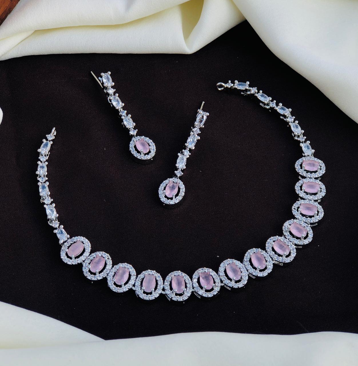 Silver Plated American Diamonds Necklace Set