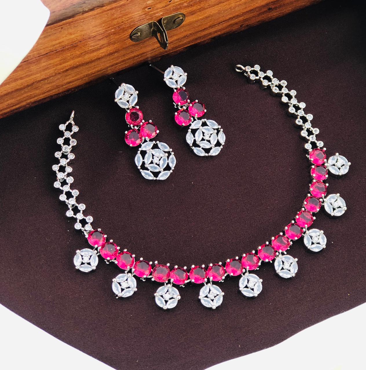 Silver Plated American Diamonds Necklace Set