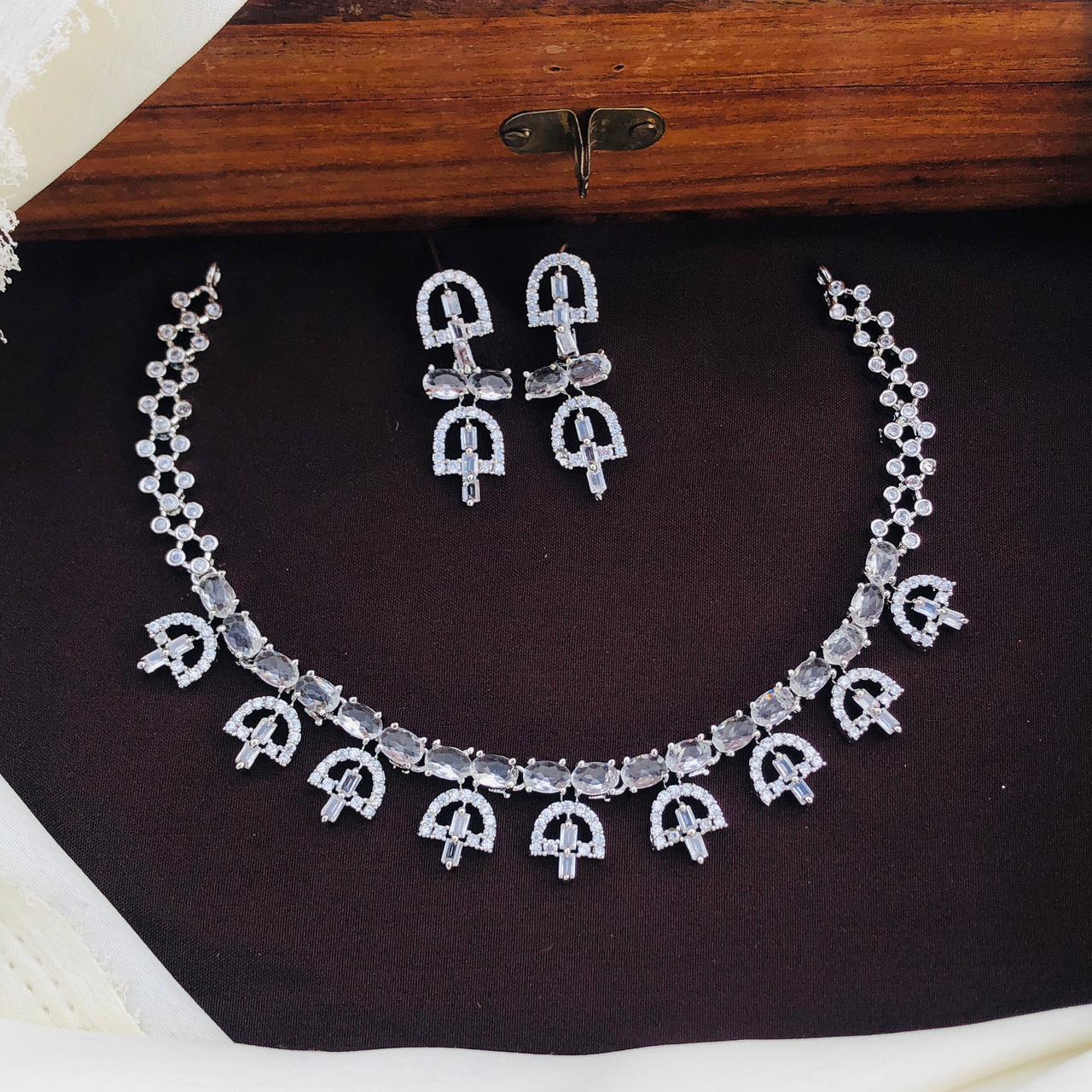 Silver Plated American Diamonds Necklace Set
