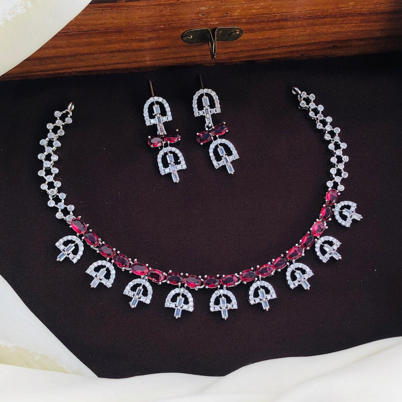 Silver Plated American Diamonds Necklace Set