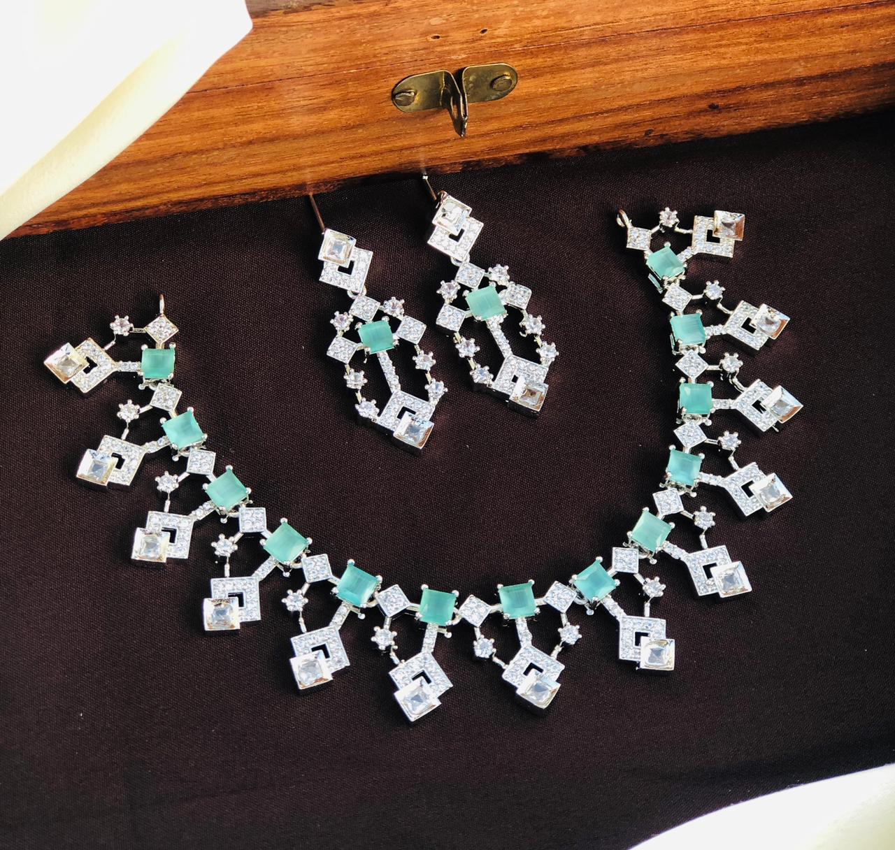 Silver Plated American Diamonds Necklace Set