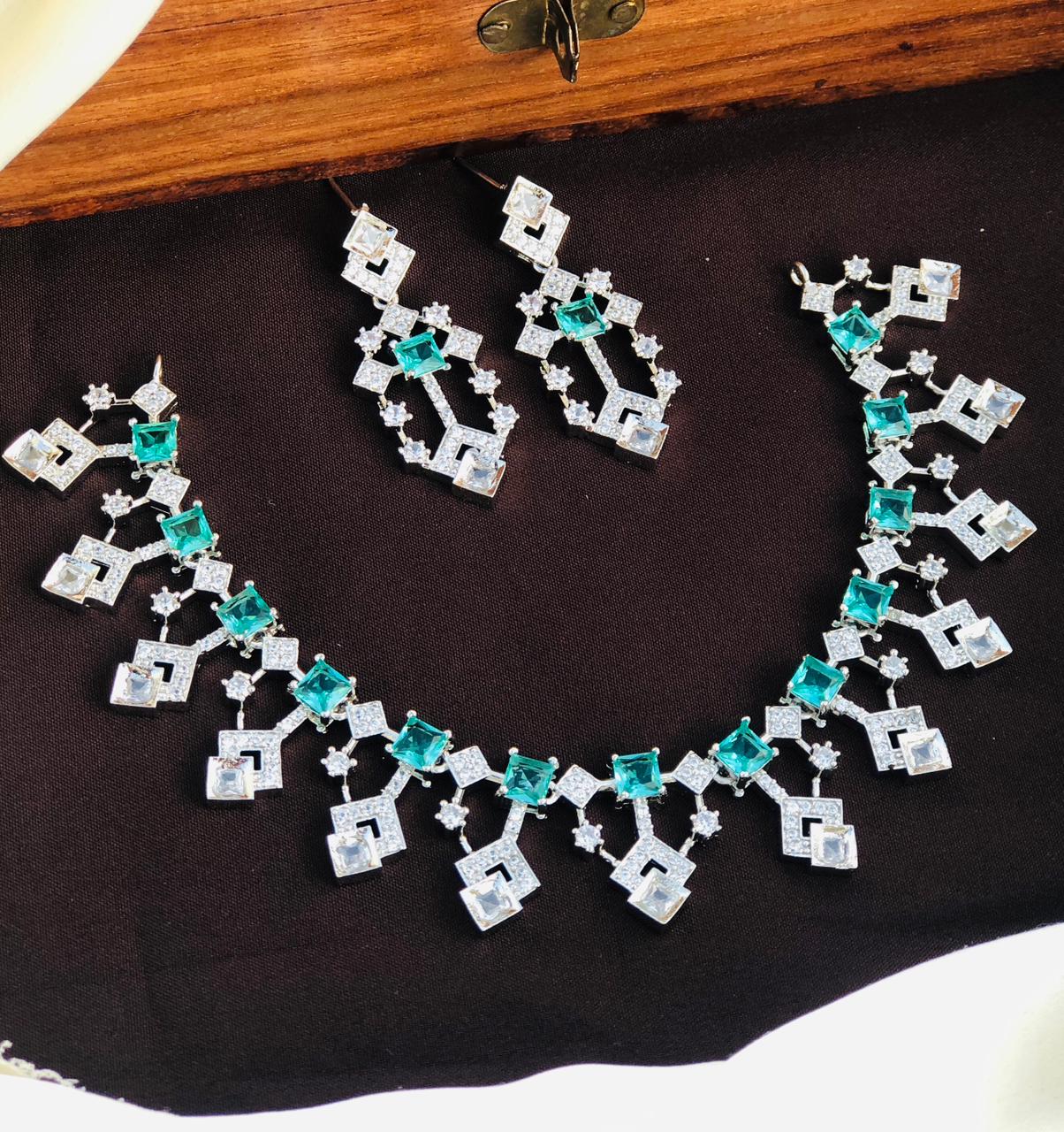 Silver Plated American Diamonds Necklace Set