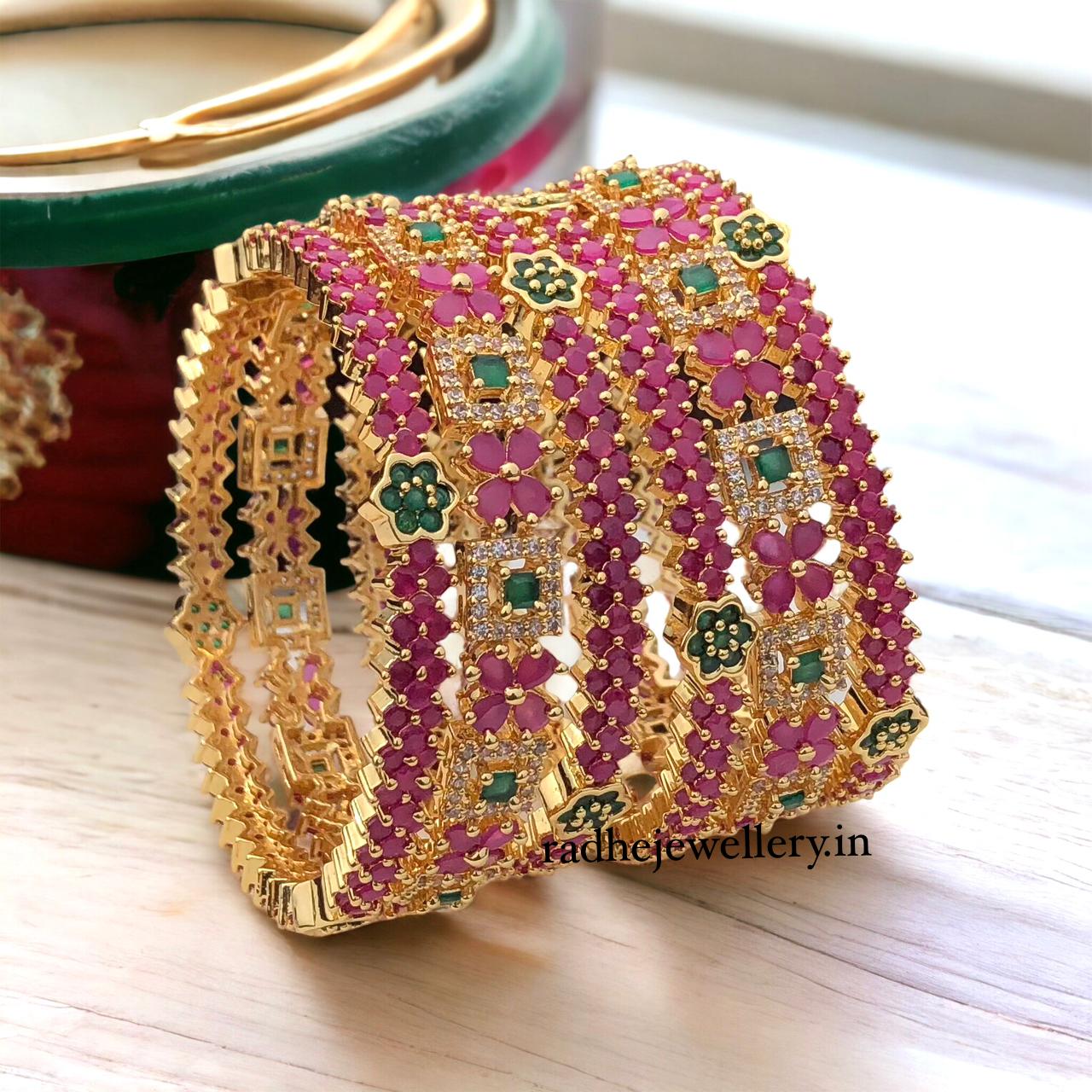 Gold Look AD stone Bangle set| AD stone Bangles for girls and women