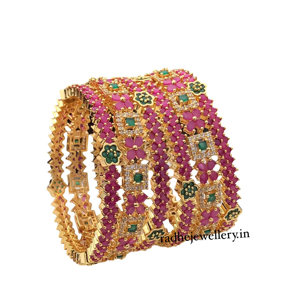 Gold Look AD stone Bangle set| AD stone Bangles for girls and women