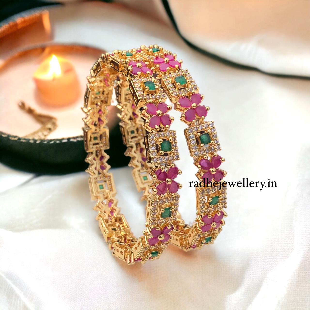 Gold Look AD stone Bangle set| AD stone Bangles for girls and women