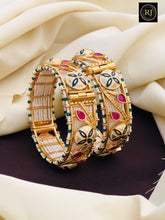 Bollywood style Gold Plated Openable Screw Kada/ White beads jadau stone Kada / Indian Bridal bangles