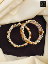 Bollywood style Gold Plated Openable Screw Kada/ White beads jadau stone Kada / Indian Bridal bangles