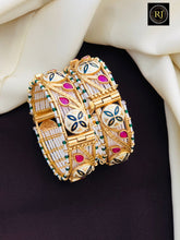 Bollywood style Gold Plated Openable Screw Kada/ White beads jadau stone Kada / Indian Bridal bangles