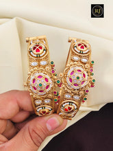 Rajwadi Openable Jadau Bangles/ White beads jadau stone Kada / Indian Bridal bangles
