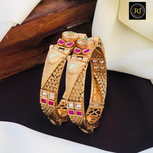 Bollywood style Gold Plated Openable Screw Kada/ White beads jadau stone Kada / Indian Bridal bangles