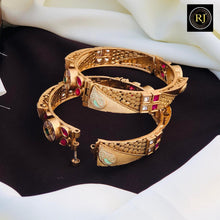 Bollywood style Gold Plated Openable Screw Kada/ White beads jadau stone Kada / Indian Bridal bangles