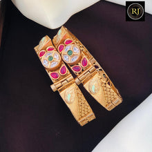 Bollywood style Gold Plated Openable Screw Kada/ White beads jadau stone Kada / Indian Bridal bangles