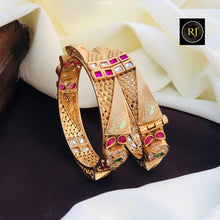 Bollywood style Gold Plated Openable Screw Kada/ White beads jadau stone Kada / Indian Bridal bangles