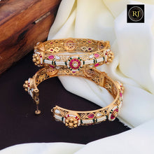 Rajwadi Openable Jadau Bangles/ White beads jadau stone Kada / Indian Bridal bangles