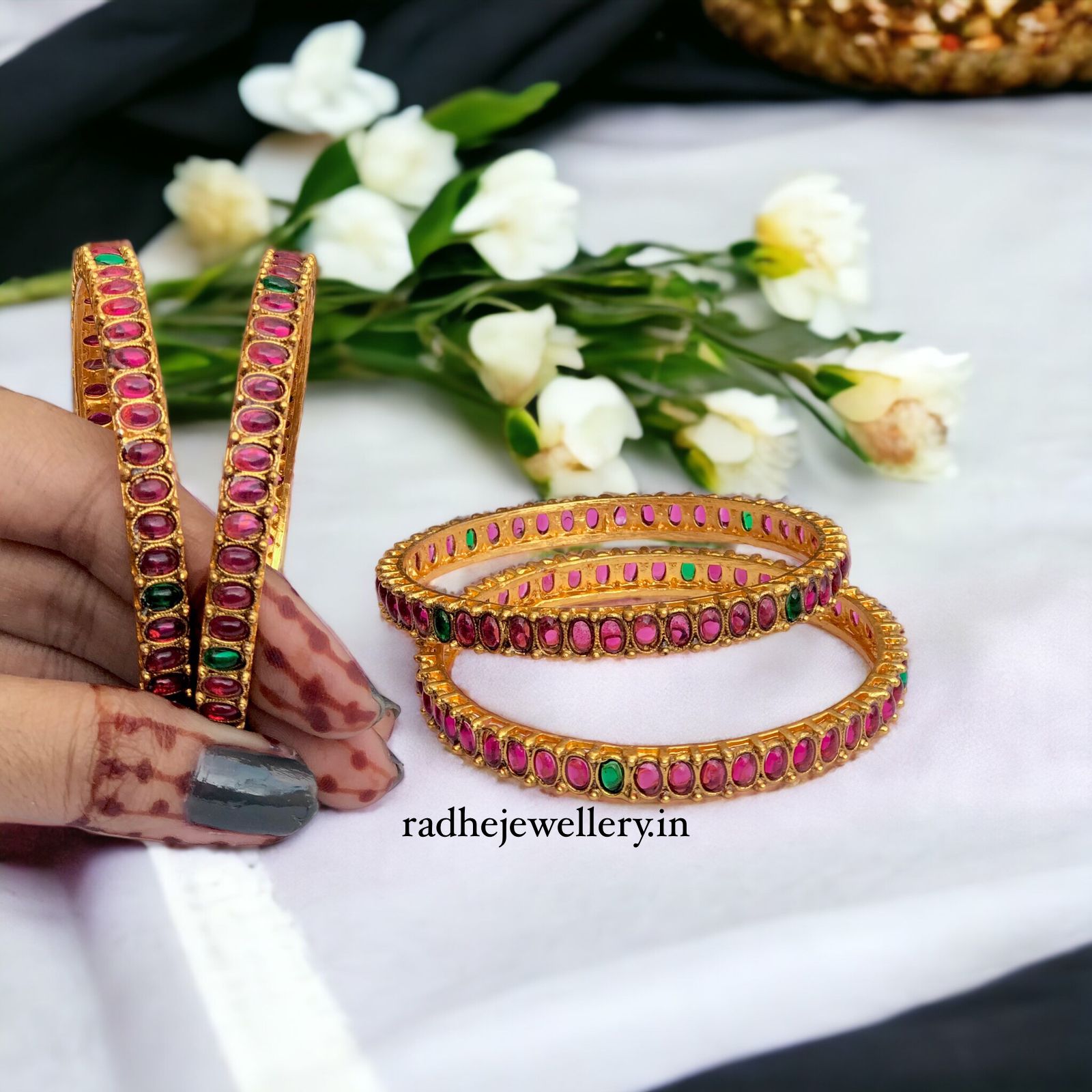 Oval Stones Bangles Set of 4, Premium Quality, Gift For Her