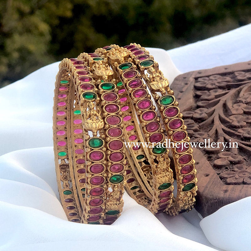 Lotus Lakshmi Devi Bangles Set of 4, Premium Quality, Gift For Her, 2 Color Options