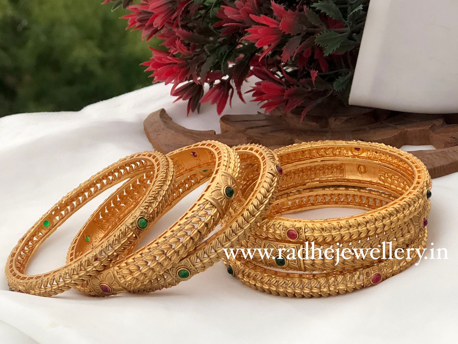 Golden Leaves Bangles Set of 6, Premium Quality For Indian Bride