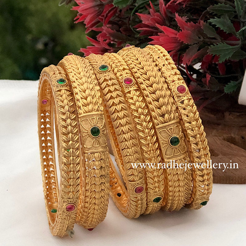 Golden Leaves Bangles Set of 6, Premium Quality For Indian Bride