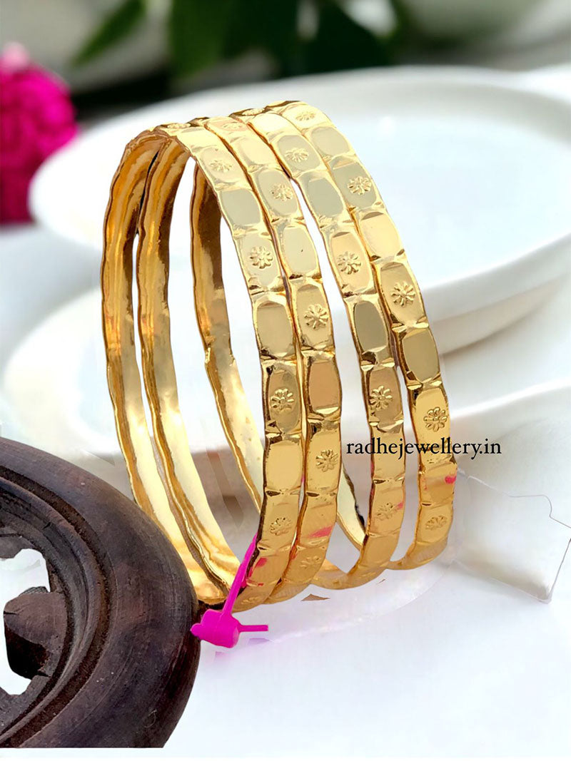 Simple Design Gold Plated Bangles Set, 4 Bangles For Daily Wear