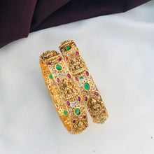 Exquisite Lakshmi Devi Ruby Emerald Gold-Plated Bangles - Traditional Temple Jewelry