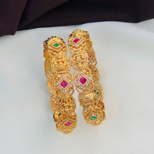 Exquisite Lakshmi Devi Ruby Emerald Gold-Plated Bangles - Traditional Temple Jewelry