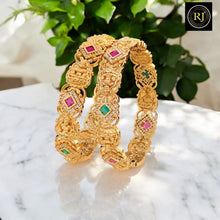 Exquisite Lakshmi Devi Ruby Emerald Gold-Plated Bangles - Traditional Temple Jewelry