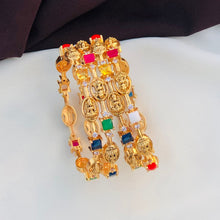 Traditional Gold-Plated Deity & Multi-Stone Kada Bangles (Set of 2/4)