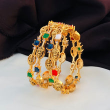 Traditional Gold-Plated Deity & Multi-Stone Kada Bangles (Set of 2/4)