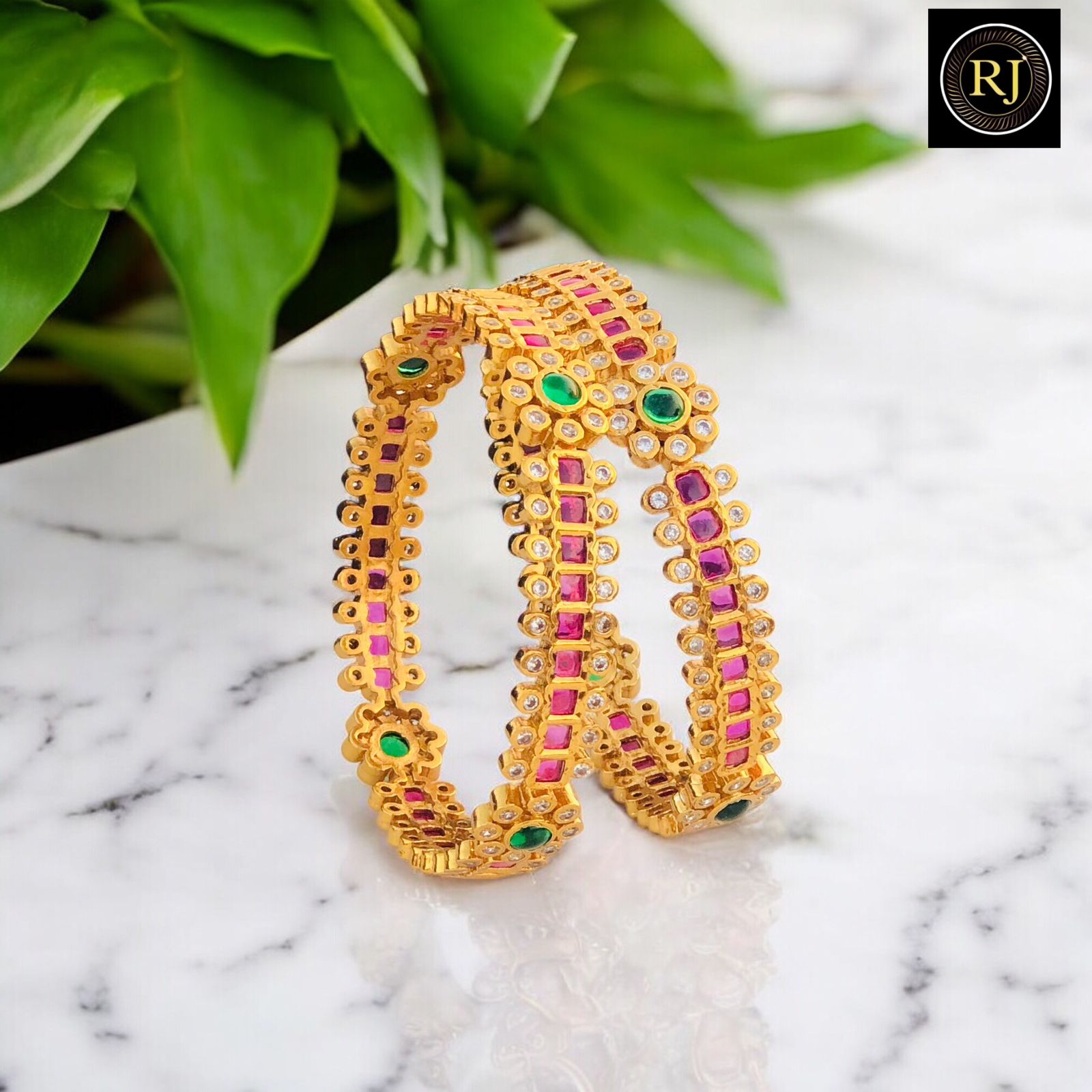 Traditional South Indian Gold-Plated Bangle Set