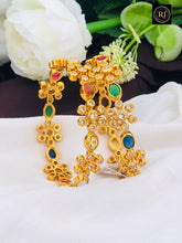 Traditional Multicolor Stone Gold Finish Bridal Bangles Set | Temple Style Designer Kada Pair for Women