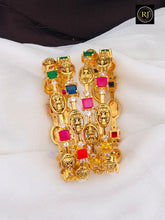 Traditional Lakshmi Gold Plated Stone Bangles Set | Temple Design Multicolor Bridal Bangles