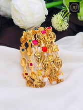 Traditional Lakshmi Gold Plated Stone Bangles Set | Temple Design Multicolor Bridal Bangles
