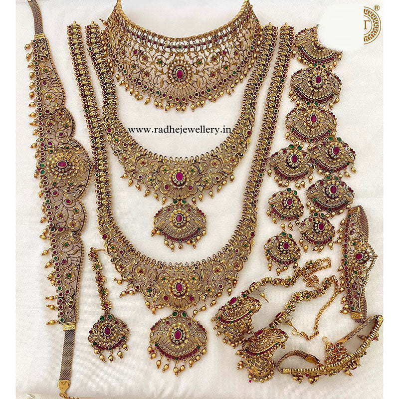 Maharani Complete Bridal Set of 18 Items, Matte Finish, Traditional Design