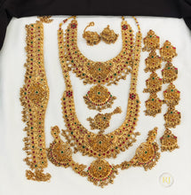 South Indian Bridal Jewelry Set: Gold Plated, Floral Design