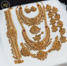 South Indian Bridal Jewelry Set: Gold Plated, Floral Design