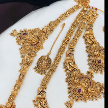 Temple Bridal Jewelry Set,Goddess Lakshmi Pendant, Jhumka Earrings & Waist Belt – Traditional Wedding Jewelry