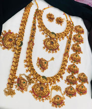 Gold Plated South Indian Bridal Jewelry Set: Floral Necklace, Earrings, Maangtikka