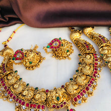 Premium Matt Finish Gold Plated South Indian Bridal Necklace Set With Maangtikka, Hair jewels, Waist Belt, Armlet