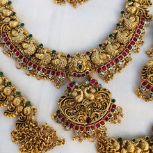 Premium Matt Finish Gold Plated South Indian Bridal Necklace Set With Maangtikka, Hair jewels, Waist Belt, Armlet