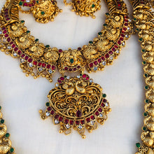Premium Matt Finish Gold Plated South Indian Bridal Necklace Set With Maangtikka, Hair jewels, Waist Belt, Armlet