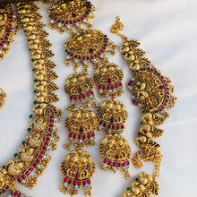 Premium Matt Finish Gold Plated South Indian Bridal Necklace Set With Maangtikka, Hair jewels, Waist Belt, Armlet