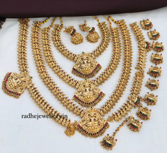Beautiful Laxmi Design Matte Gold Polish Temple Design Temple Jewellery Wedding wear Dulhan Set
