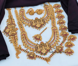 Beautiful Laxmi Design Matte Gold Polish Temple Design Temple Jewellery Wedding wear Dulhan Set