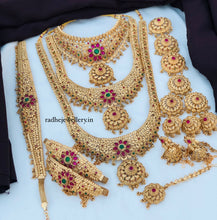 Premium Matt Finish Gold Plated South Indian Bridal Necklace Set With Maangtikka, Hair jewels, Waist Belt, Armlet