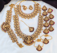 Beautiful Laxmi Design Matte Gold Polish Temple Design Temple Jewellery Wedding wear Dulhan Set