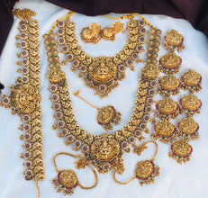 Beautiful Laxmi Design Matte Gold Polish Temple Design Temple Jewellery Wedding wear Dulhan Set