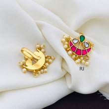 Jadau Stones Half Moon Bugadi Ear Cuffs/Pair of Jadau Earcuffs/non pierce/Quality Kundan/studs/white stones handmade/Minimalist Design