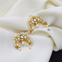 Pair of Jadau Earcuffs/Bugadi/ear clips/non pierce/Quality Kundan/studs/white stones handmade/Minimalist Design