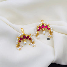 Pair of Jadau Earcuffs/Bugadi/ear clips/non pierce/Quality Kundan/studs/white stones handmade/Minimalist Design