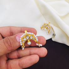 Pair of Jadau Earcuffs/Bugadi/ear clips/non pierce/Quality Kundan/studs/white stones handmade/Minimalist Design